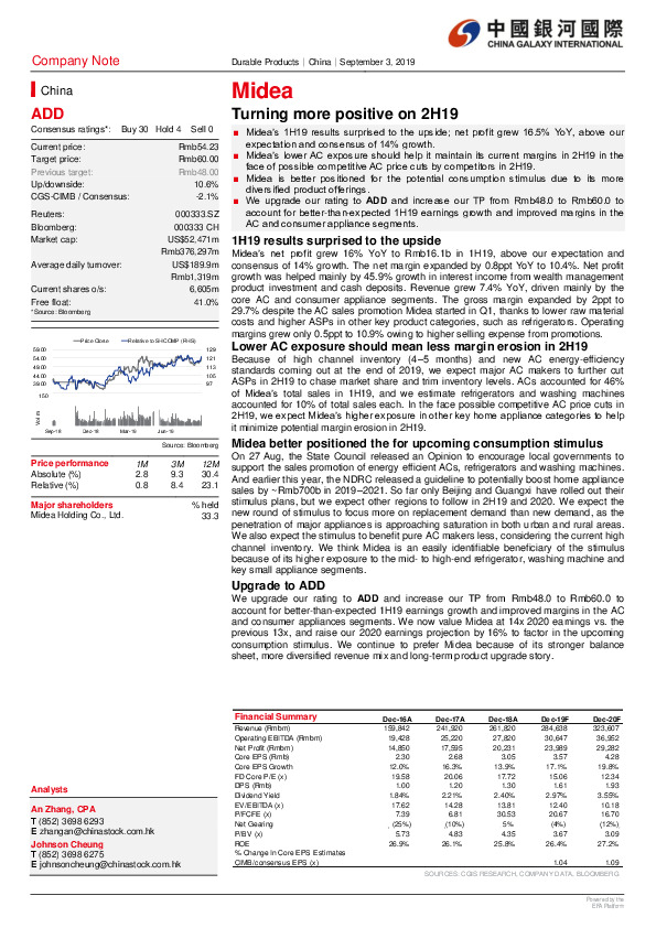 Turning more positive on 2H19