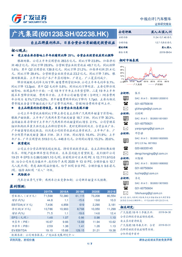 自主品牌盈利承压，日系合资企业贡献稳定投资收益