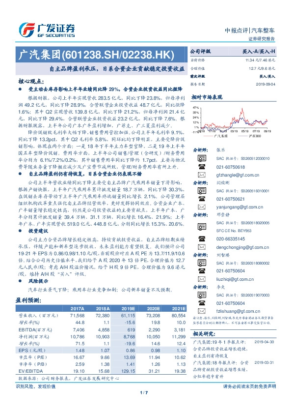 自主品牌盈利承压，日系合资企业贡献稳定投资收益
