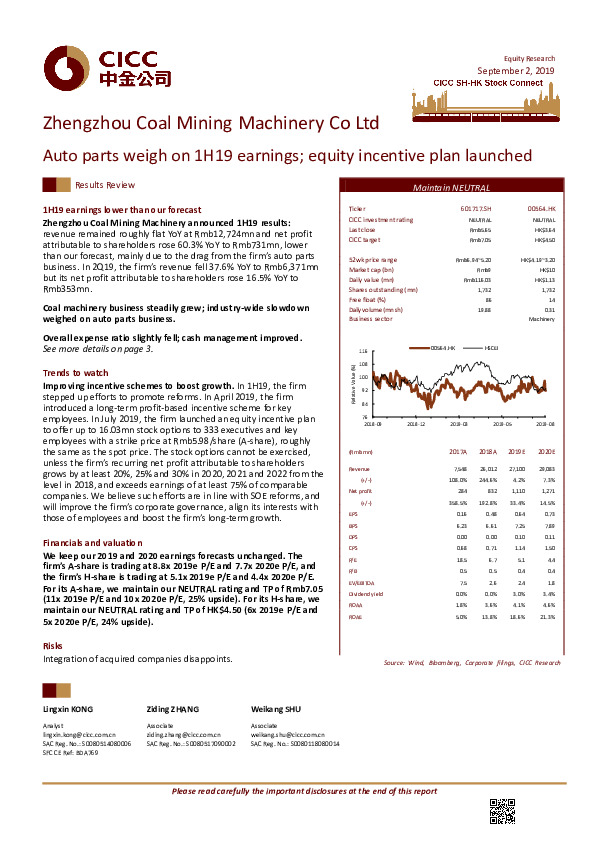 Auto parts weigh on 1H19 earnings; equity incentive plan launched