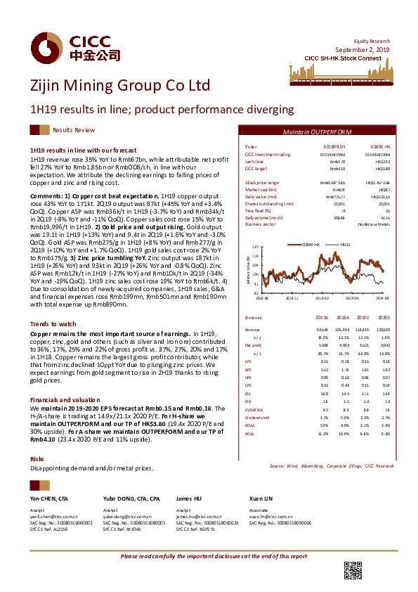 1H19 results in line; product performance diverging
