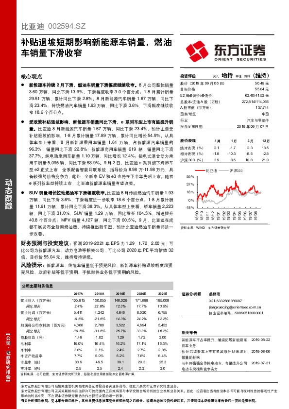 补贴退坡短期影响新能源车销量，燃油车销量下滑收窄