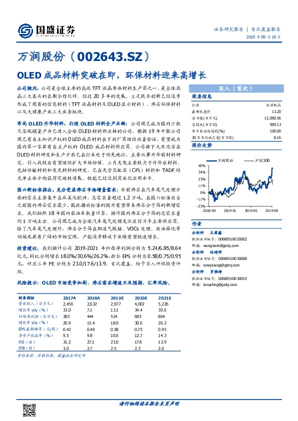 OLED成品材料突破在即，环保材料迎来高增长