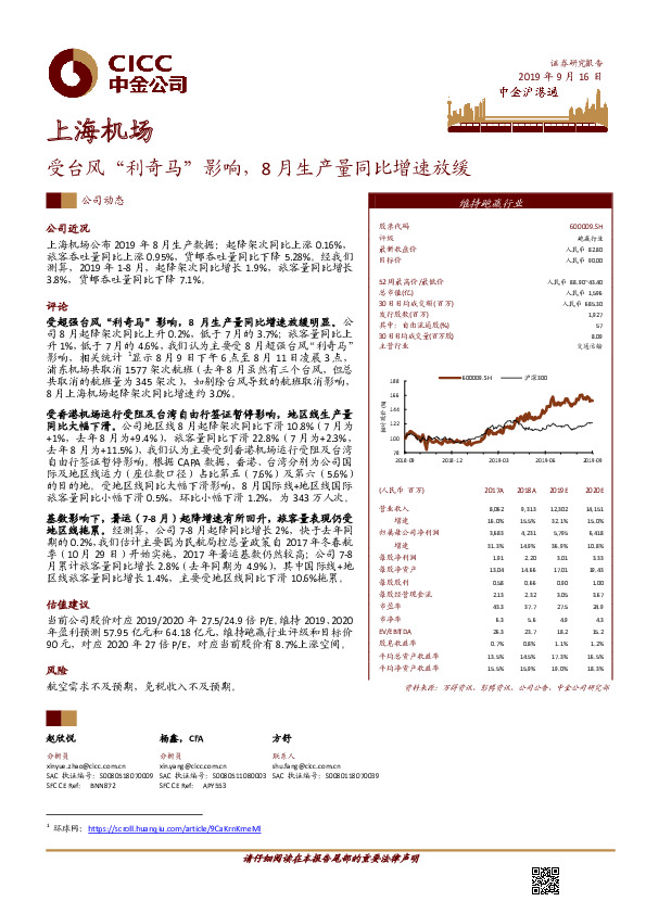 受台风“利奇马”影响，8月生产量同比增速放缓