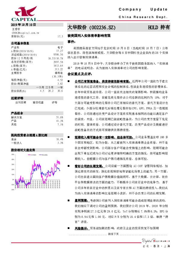 被美国列入实体清单影响有限