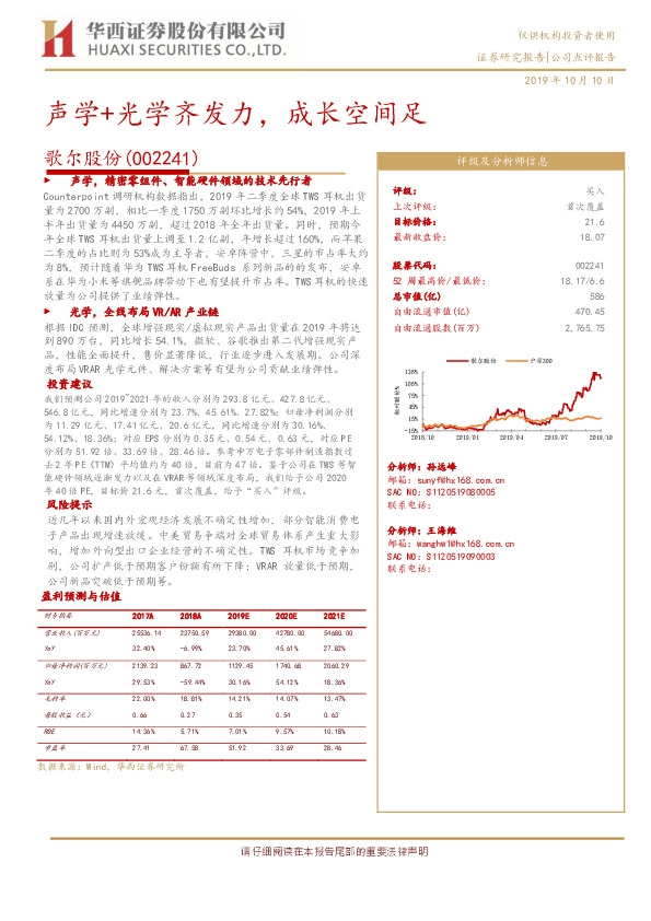 声学+光学齐发力，成长空间足