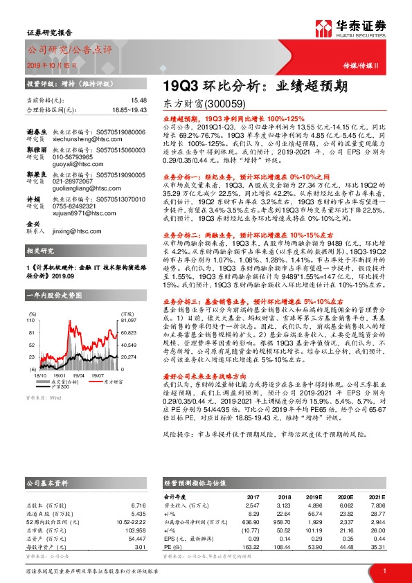 19Q3环比分析：业绩超预期