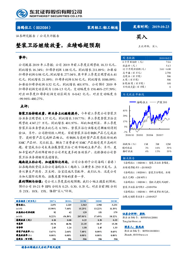 整装卫浴继续放量，业绩略超预期