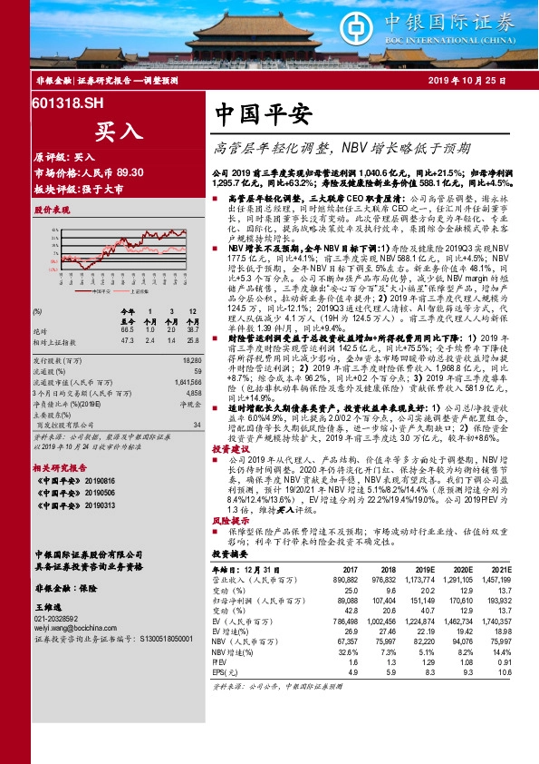 高管层年轻化调整，NBV增长略低于预期