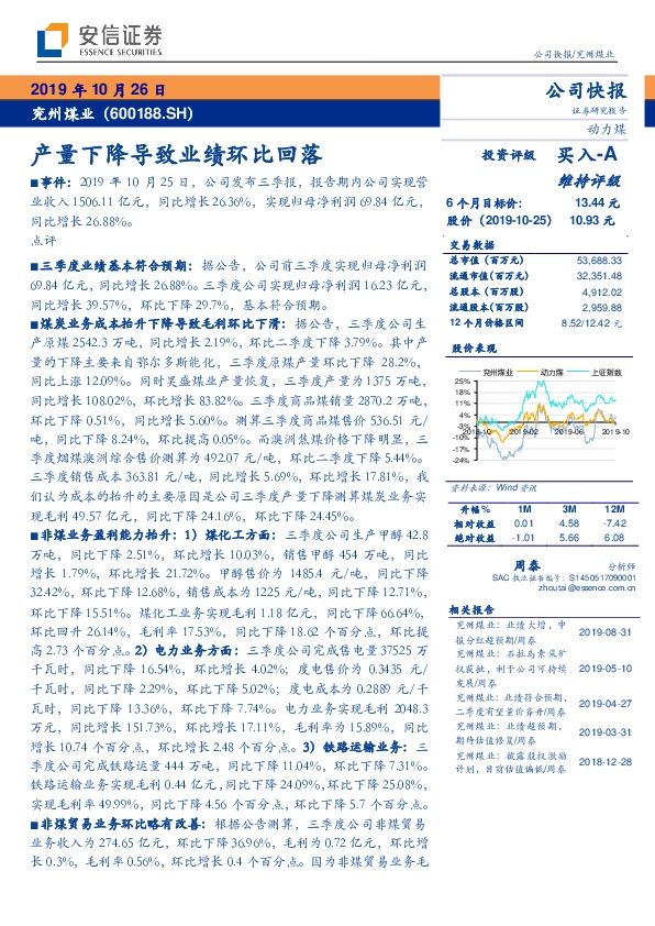 产量下降导致业绩环比回落