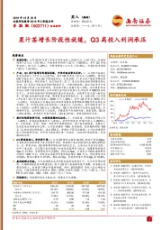 果汁茶增长阶段性放缓，Q3高投入利润承压