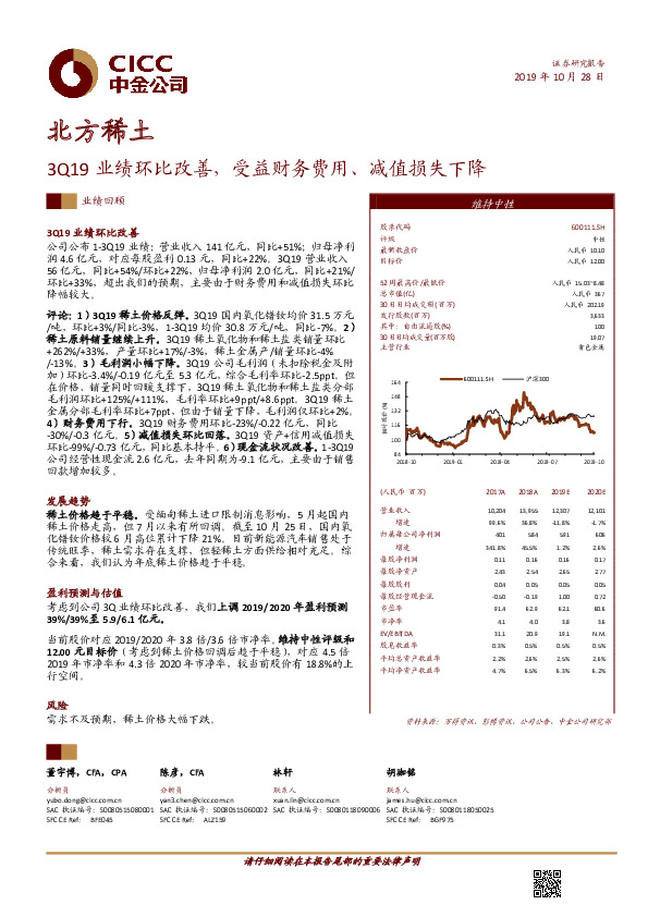 3Q19业绩环比改善，受益财务费用、减值损失下降