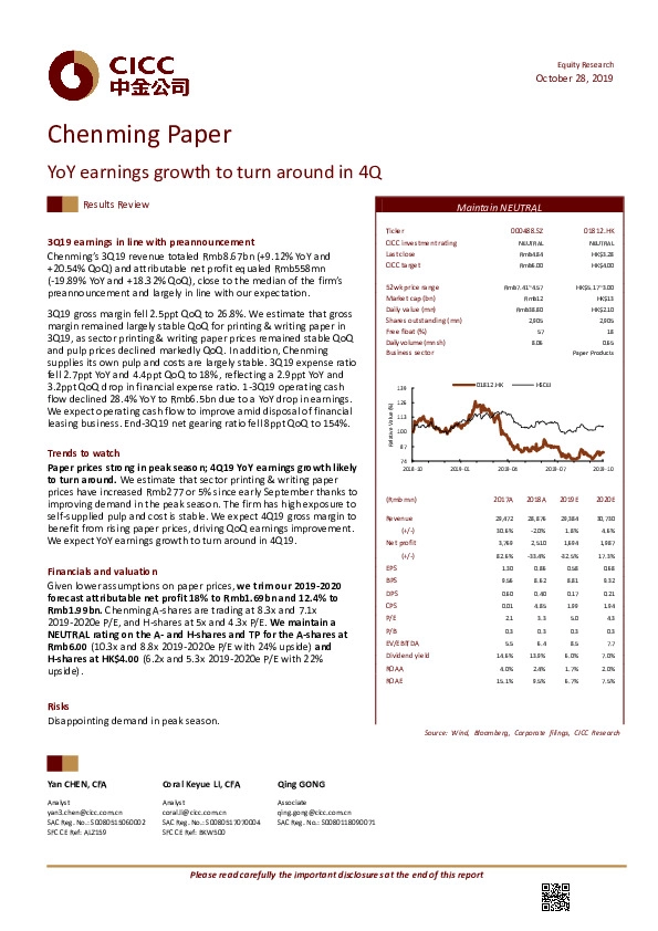 YoY earnings growth to turn around in 4Q