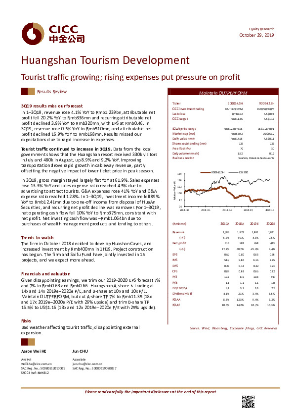 Tourist traffic growing; rising expenses put pressure on profit