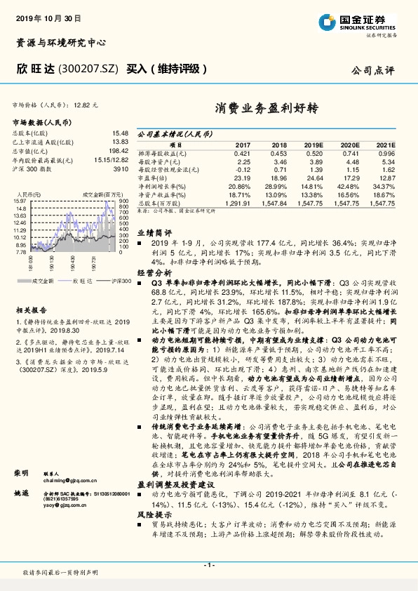 消费业务盈利好转