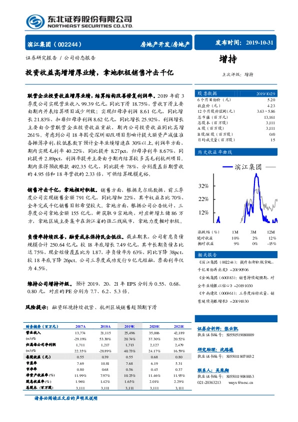 投资收益高增增厚业绩，拿地积极销售冲击千亿