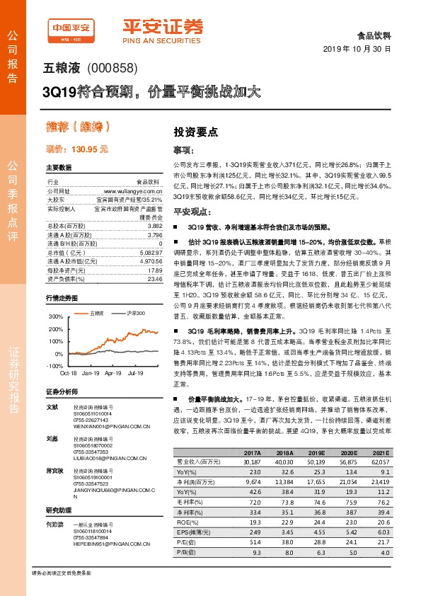 3Q19符合预期，价量平衡挑战加大