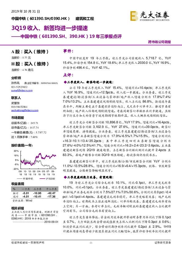 19年三季报点评：3Q19收入、新签均进一步提速
