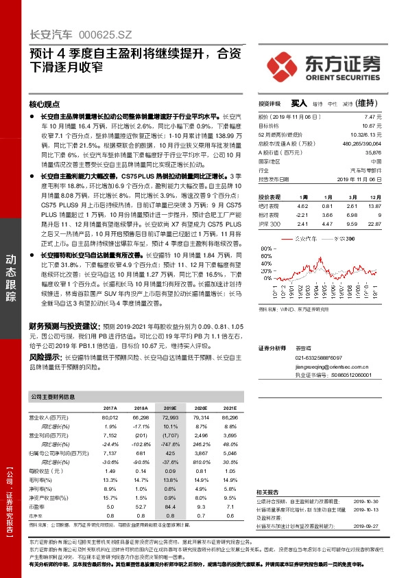 预计4季度自主盈利将继续提升，合资下滑逐月收窄