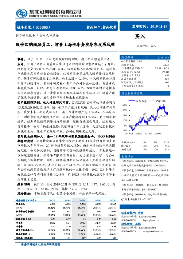 股份回购激励员工，增资上海桃李务实华东发展战略