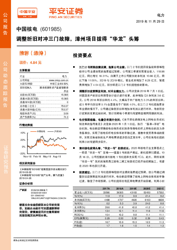 调整折旧对冲三门故障，漳州项目拔得“华龙”头筹