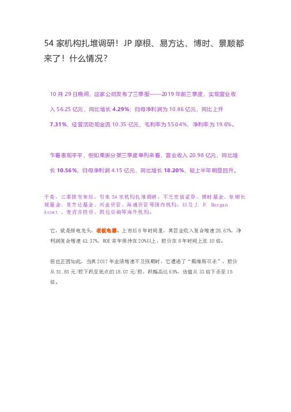 54家机构扎堆调研!JP摩根、易方达、博时、景顺都来了!什么情况?