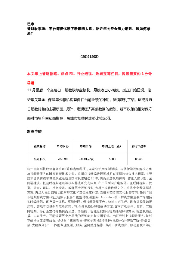 新股申购：当虹科技