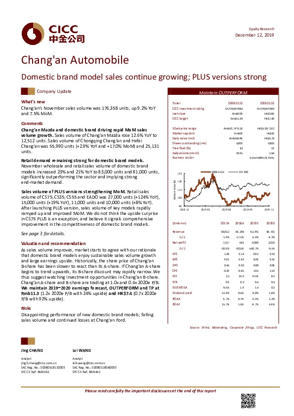 Domestic brand model sales continue growing; PLUS versions strong
