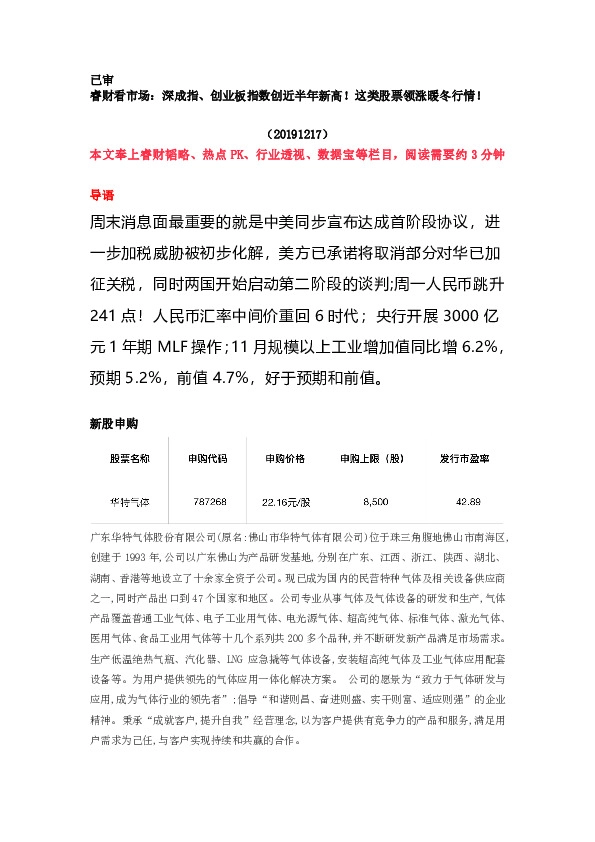 新股申购：华特气体