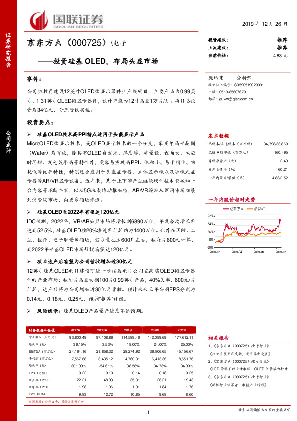 投资硅基OLED，布局头显市场