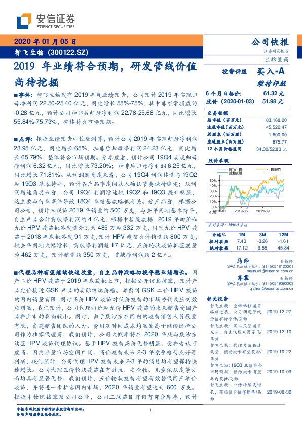 2019年业绩符合预期，研发管线价值尚待挖掘