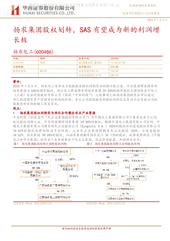 扬农集团股权划转，SAS有望成为新的利润增长极