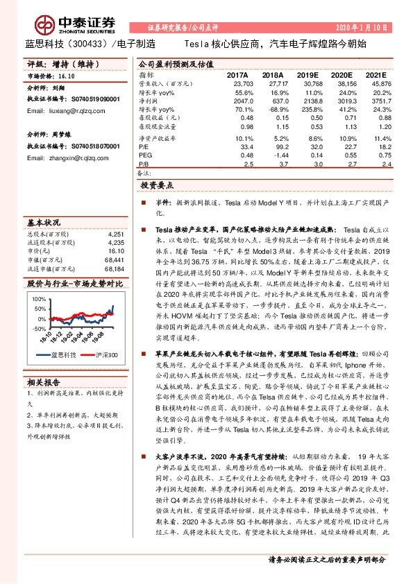 Tesla核心供应商，汽车电子辉煌路今朝始