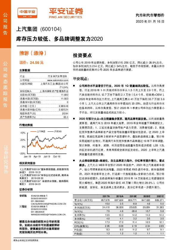 库存压力较低、多品牌调整发力2020