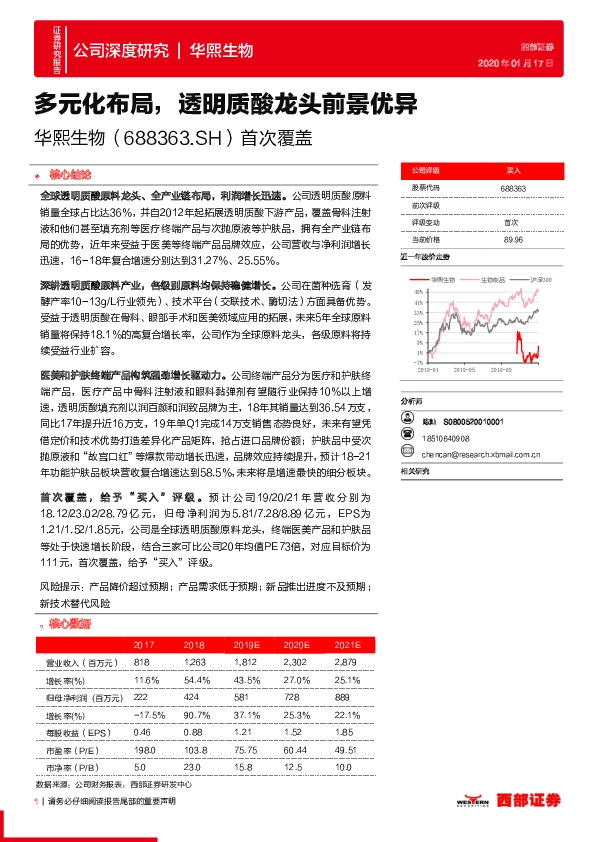首次覆盖：多元化布局，透明质酸龙头前景优异