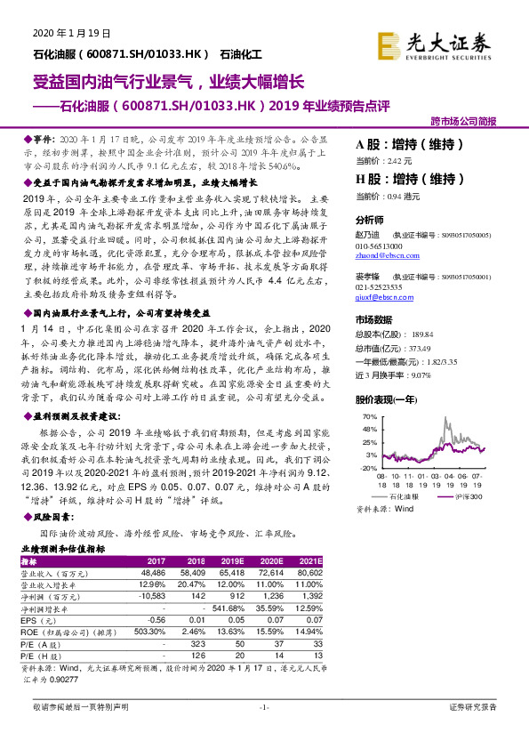 2019年业绩预告点评：受益国内油气行业景气，业绩大幅增长