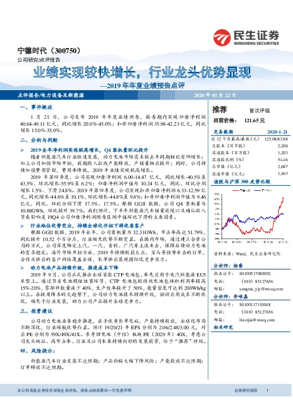 2019年年度业绩预告点评：业绩实现较快增长，行业龙头优势显现
