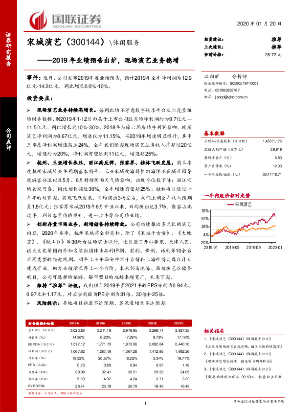 2019年业绩预告出炉，现场演艺业务稳增