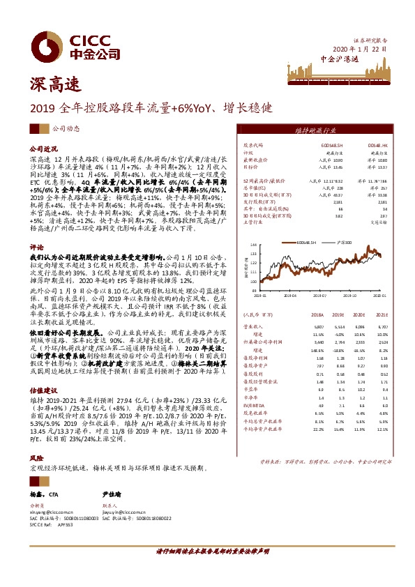 2019全年控股路段车流量+6%YoY、增长稳健