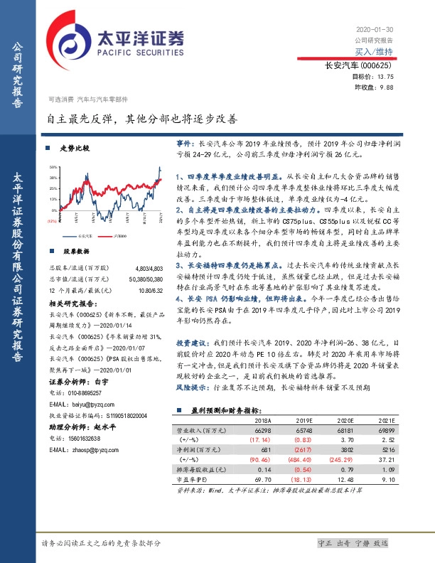 自主最先反弹，其他分部也将逐步改善