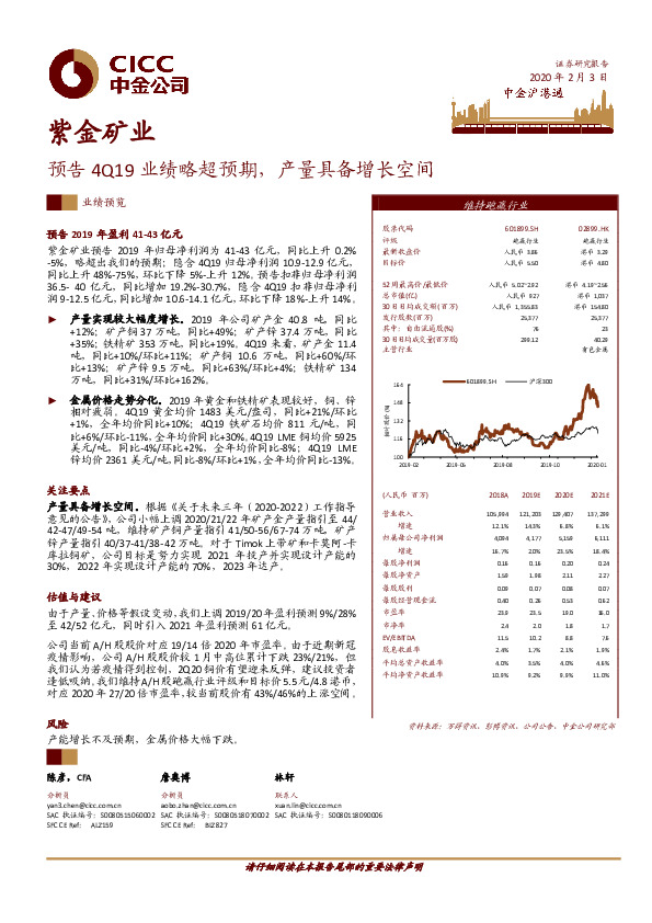预告4Q19业绩略超预期，产量具备增长空间