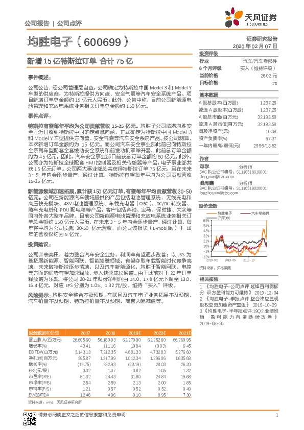 新增15亿特斯拉订单 合计75亿