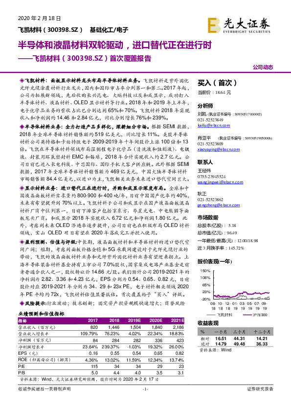 首次覆盖报告：半导体和液晶材料双轮驱动，进口替代正在进行时