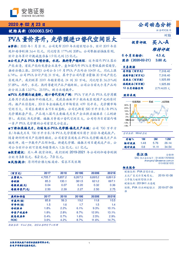 PVA量价齐升，光学膜进口替代空间巨大