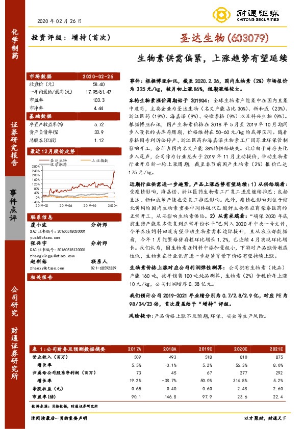 生物素供需偏紧，上涨趋势有望延续