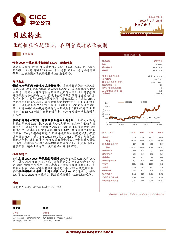业绩快报略超预期，在研管线迎来收获期