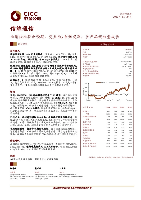 业绩快报符合预期，受益5G射频变革，多产品线放量成长