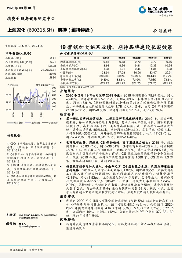 19营销加大拖累业绩，期待品牌建设长期效果