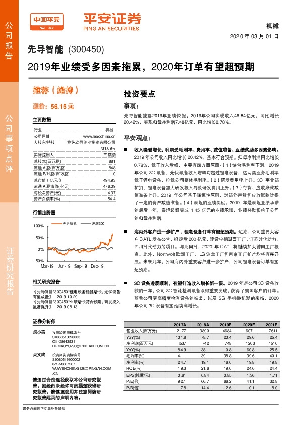 2019年业绩受多因素拖累，2020年订单有望超预期