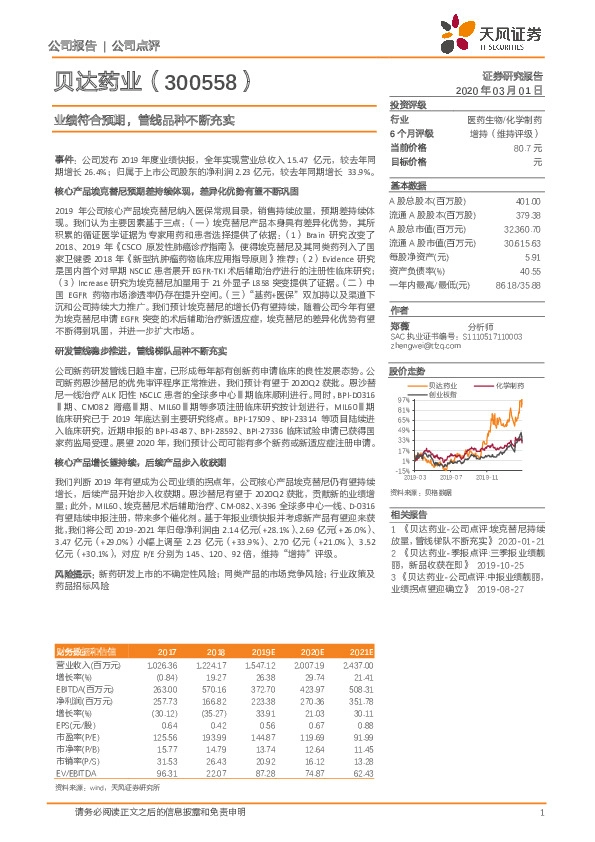 业绩符合预期，管线品种不断充实